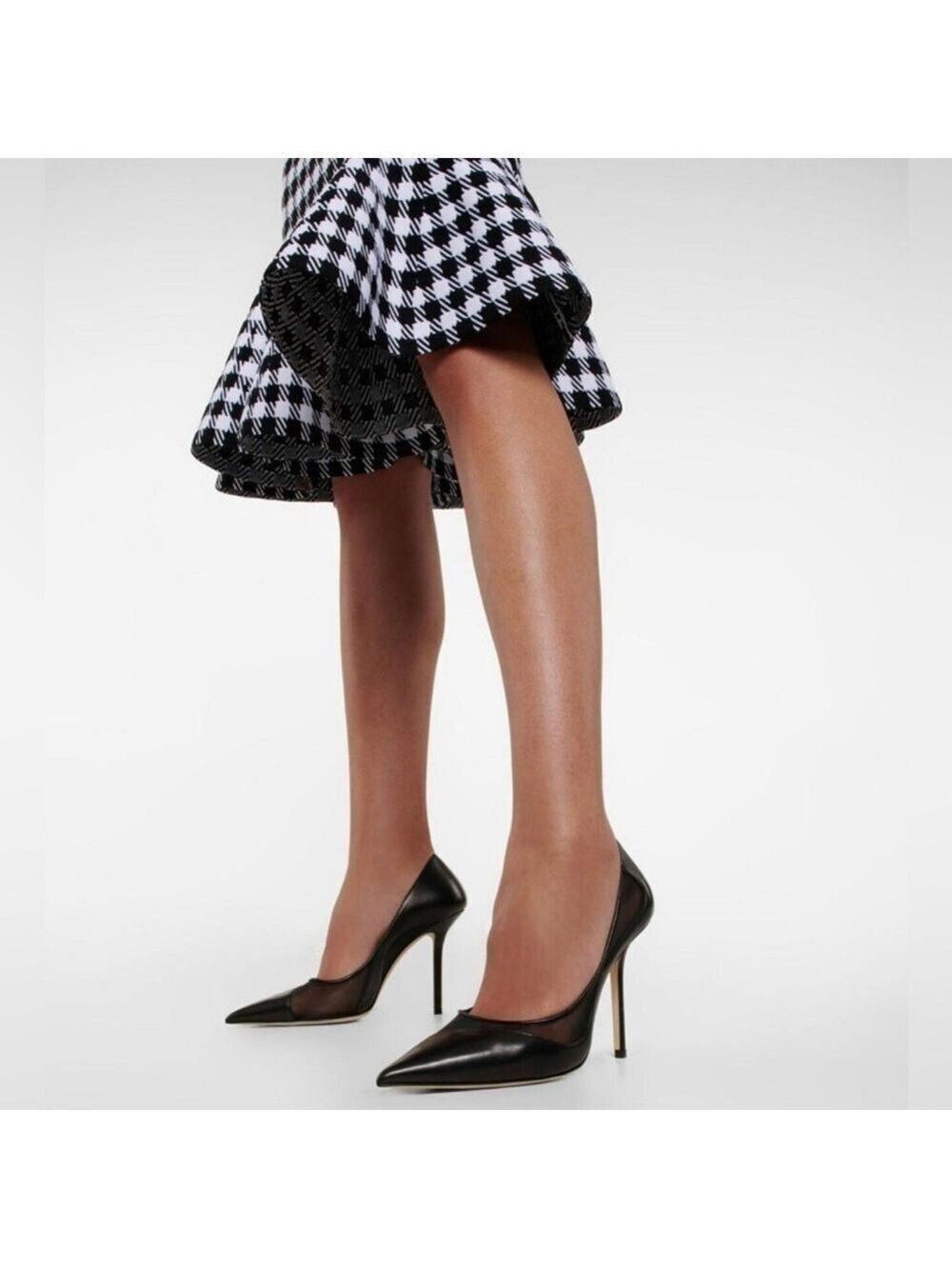 Jimmy Choo Love 85 Mesh and Leather Black Pointed Toe High Heels Pumps - NWT